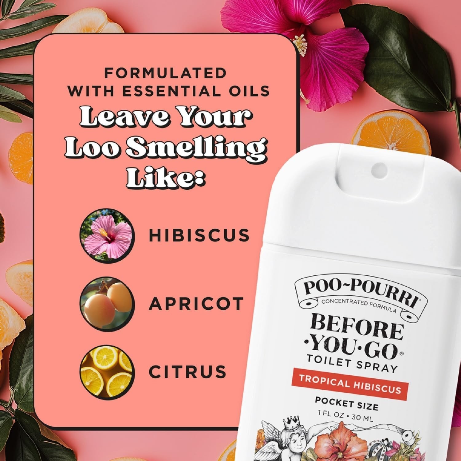 Compact Travel Toilet Odor Deodorizer, Tropical Hibiscus, TSA Approved, 1 Fl Oz
