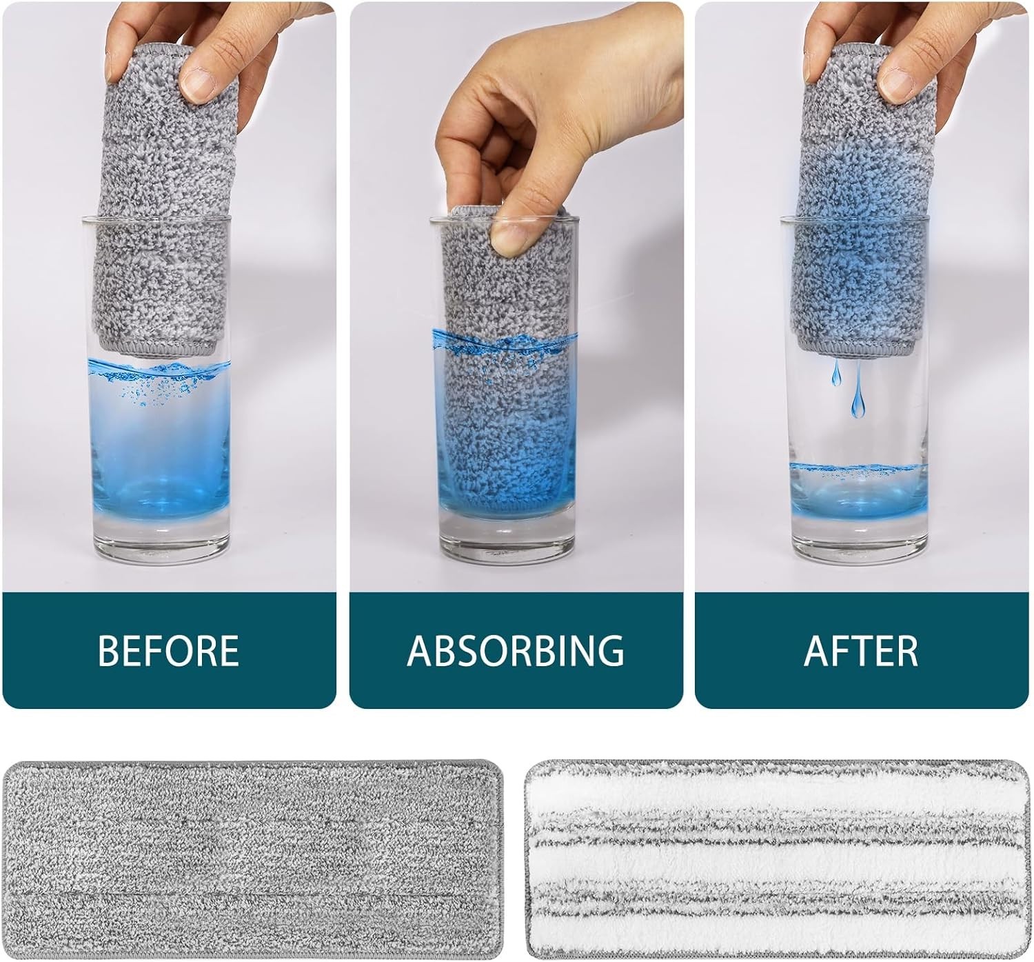4 Pack Washable Microfiber Mop Replacement Pads for 13” X 4.9” Flat Mops