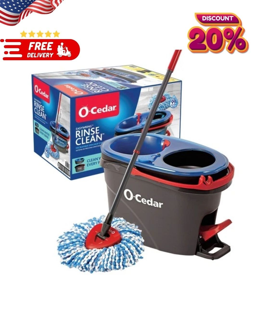 2 Pack Spin Mop Refills O-Cedar Rinse Clean 2-Tank System Replacement Heads