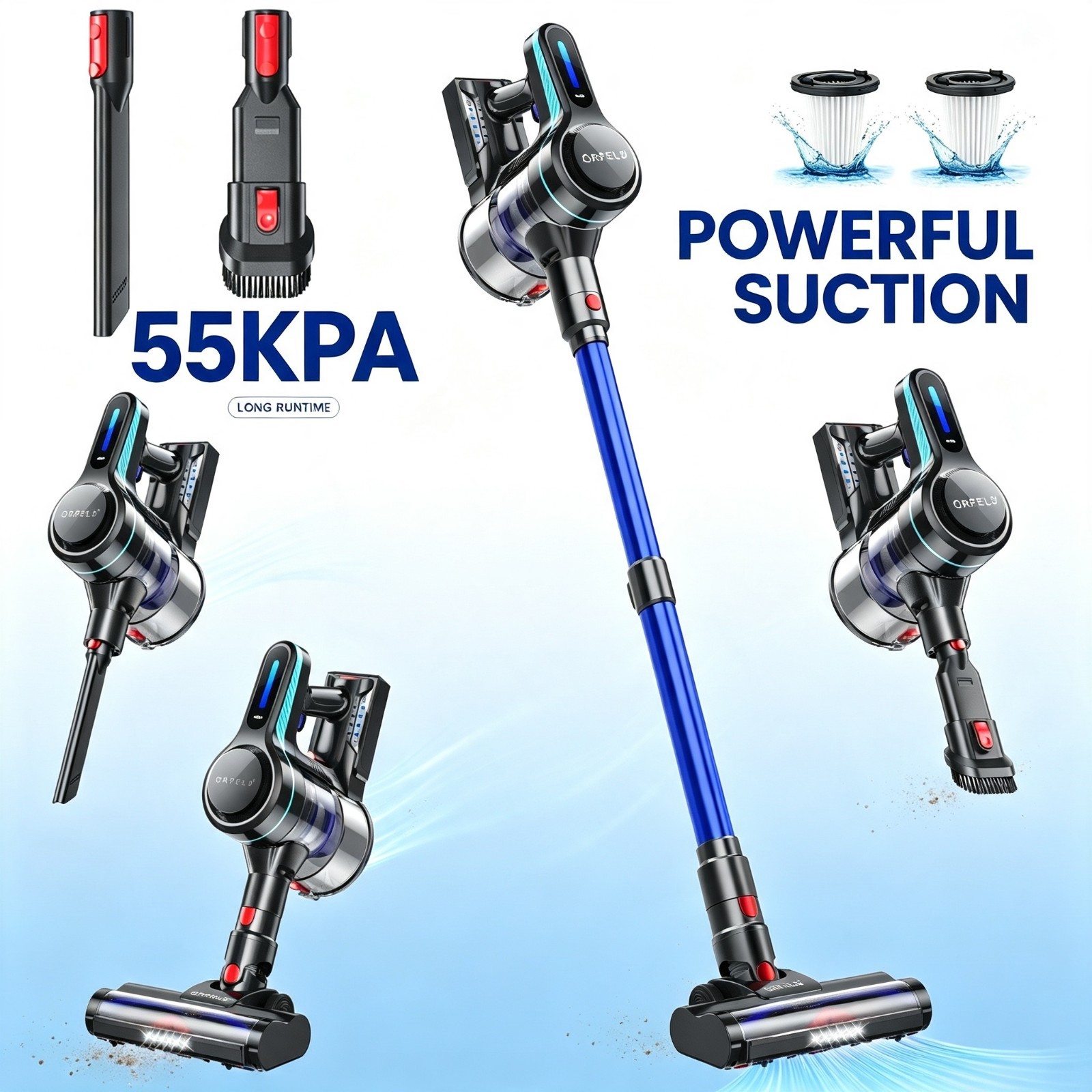 Cordless Vacuum Cleaner 55KPA Stick for Pet Hairs Hardwood Wooden Floor Carpet