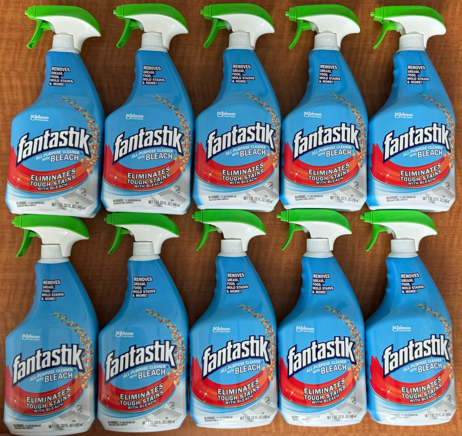 Pack Of 10 Fantastik All-Purpose Cleaner with Bleach 32 FL OZ (1 QT) Each