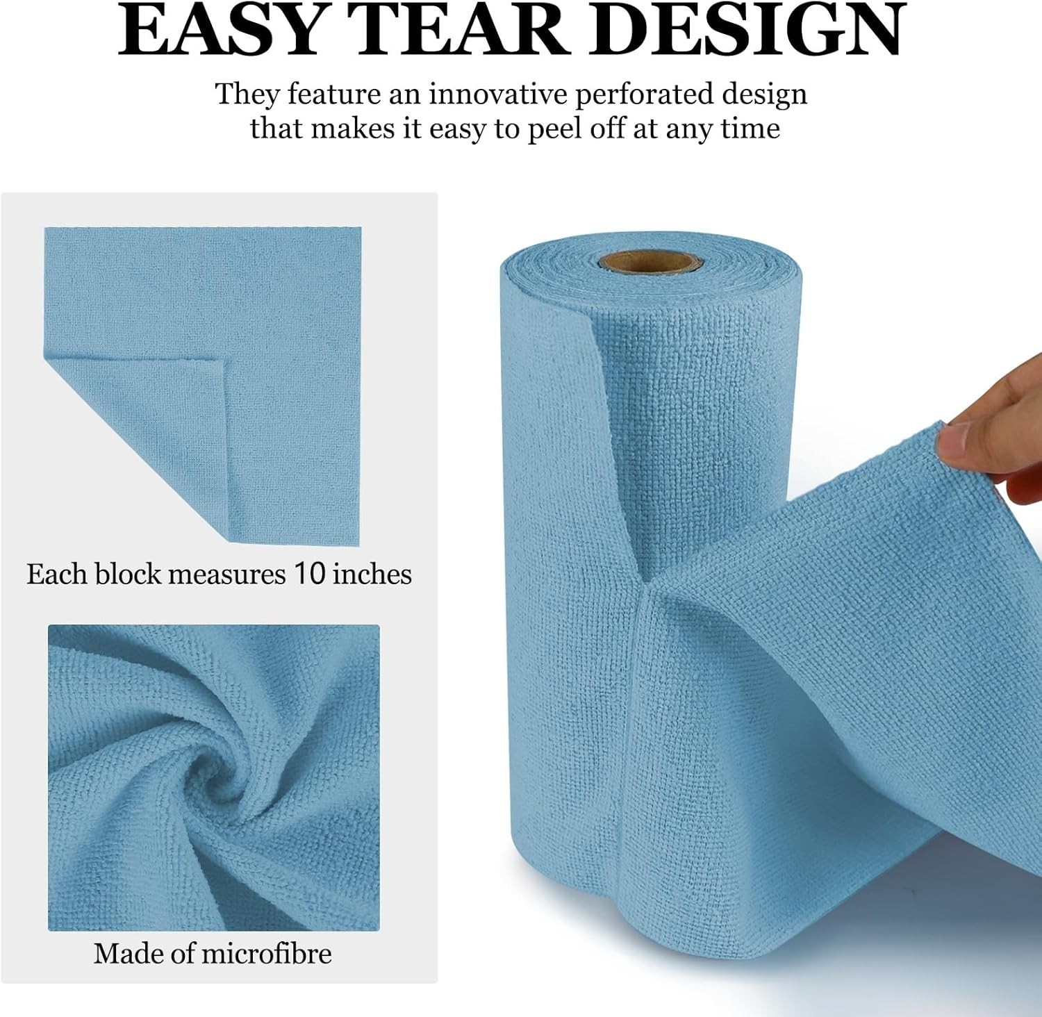 50PCS Microfiber Cleaning Cloth Roll, 10″×10″ Tear Away Microfiber Towels, Re…
