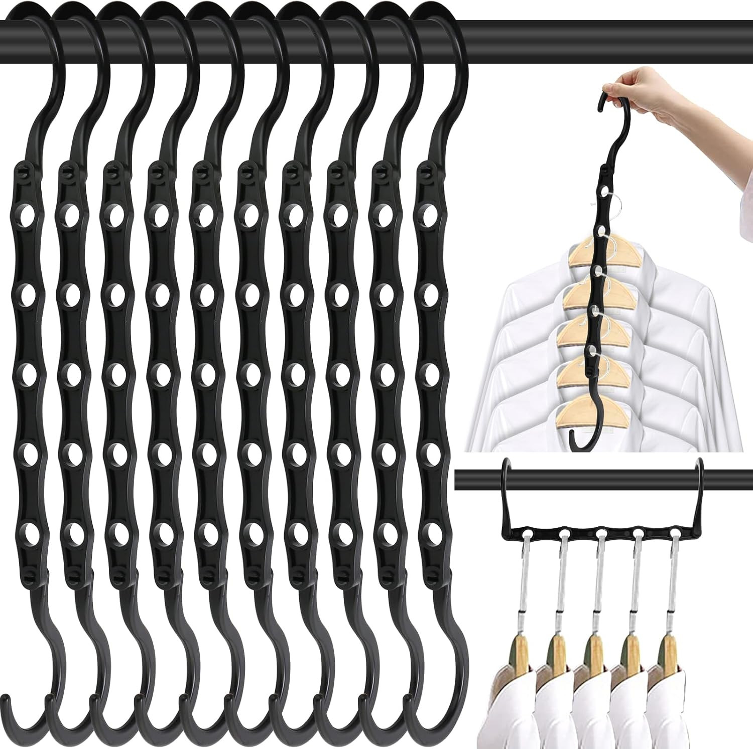 Space Saving Hangers 10 Pack, Heavy Duty Magic Cascading Hanger Organizer with 5