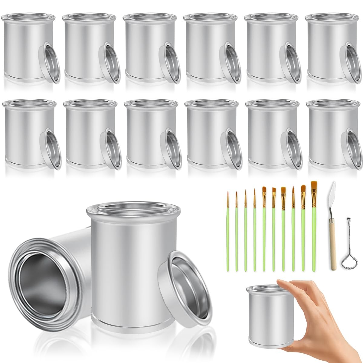 12 PCS Empty Unlined Paint Cans With Lids Silver Round Storage Container 1/4Pint