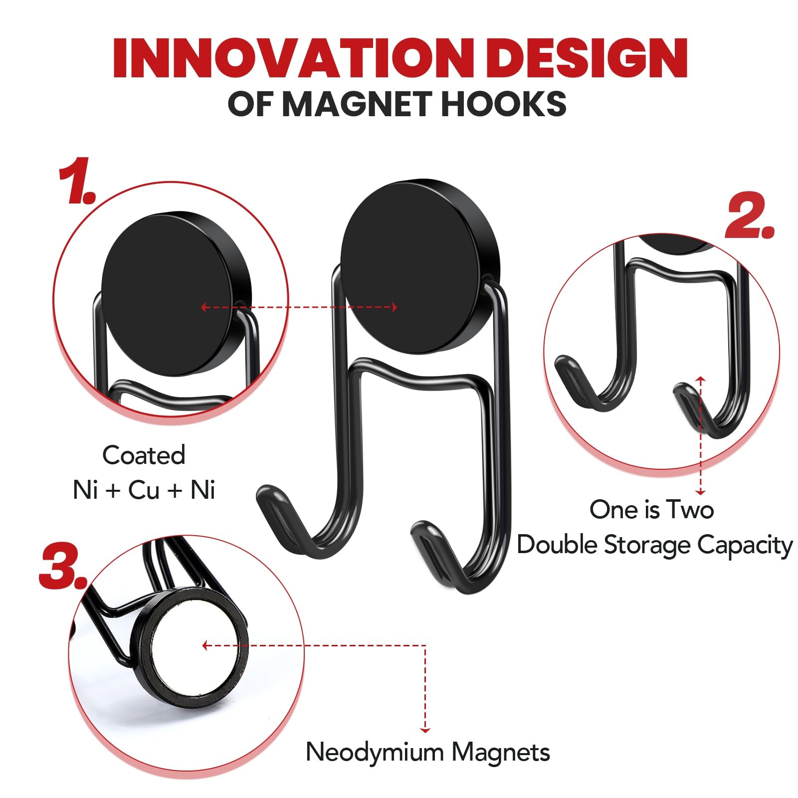 Buelkmag Magnetic Hooks 50Lbs+ 2026 Cruise Essentials 1.0in×2.2in-2, Black