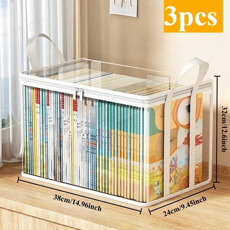 3-Pack Transparent Storage Boxes Foldable Plastic Organizer with Lid Large