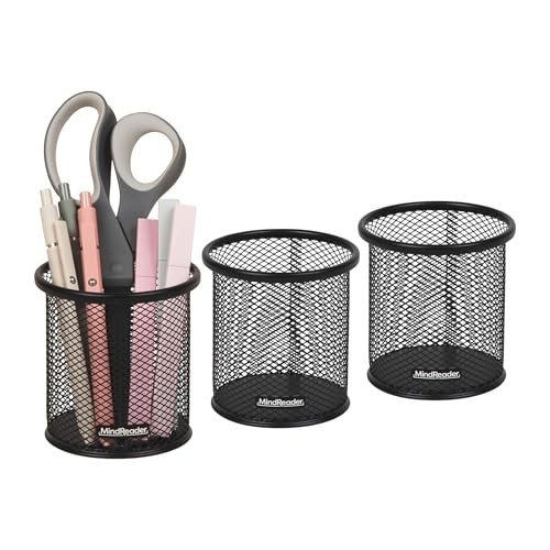 Pen and Accessories Holder, Desktop Organizer, Office, Metal Mesh, 3.5″L Black
