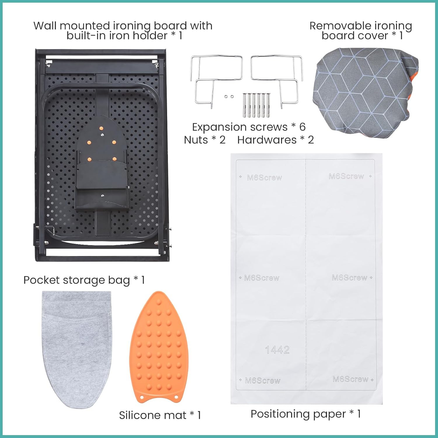 Wall Mounted Ironing Board with Iron Holder, 42X14 Compact Mount Foldable Ironin