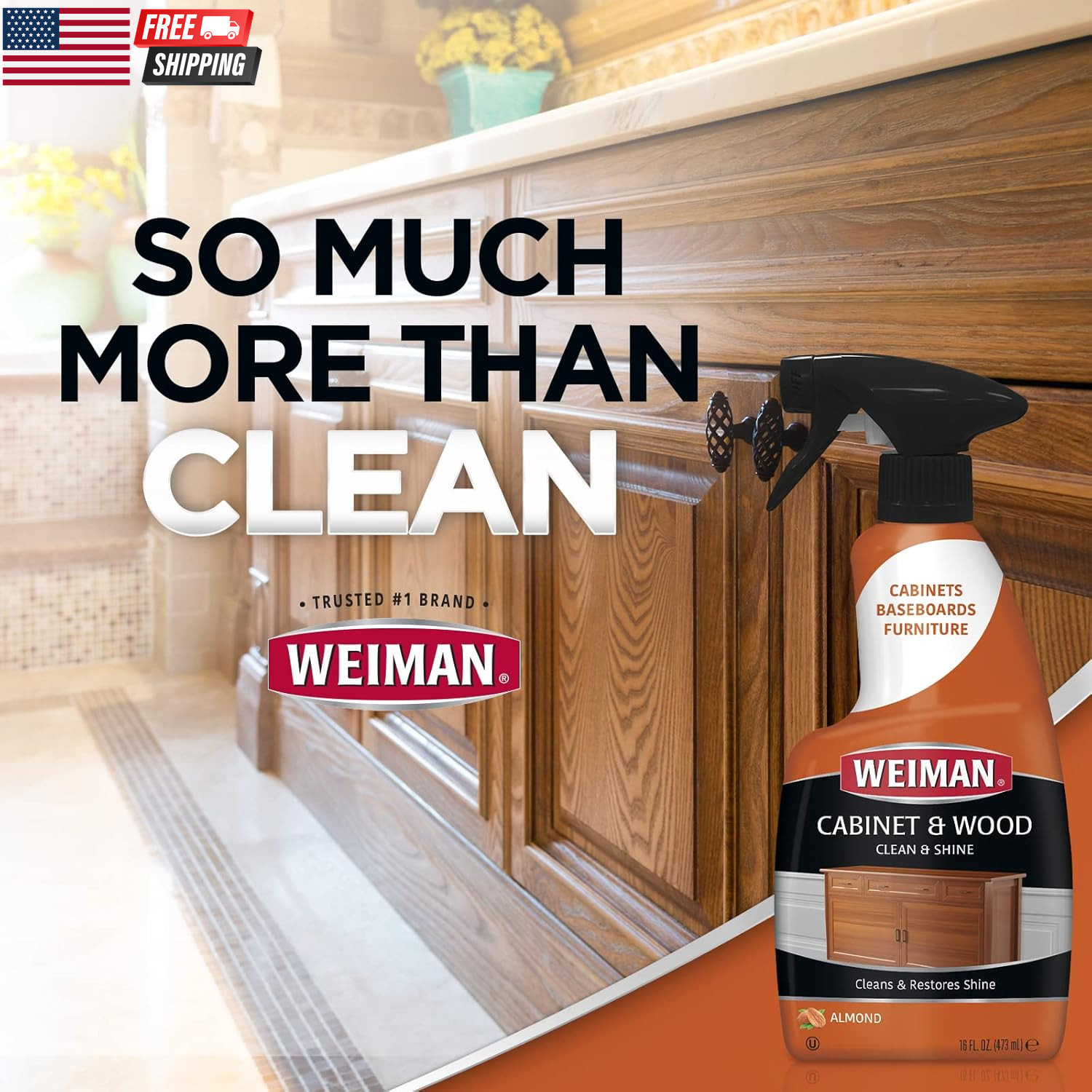 Cabinet and Wood Cleaner, Shine, Clean and Protect Spray – for Wood Cabinets, Fu