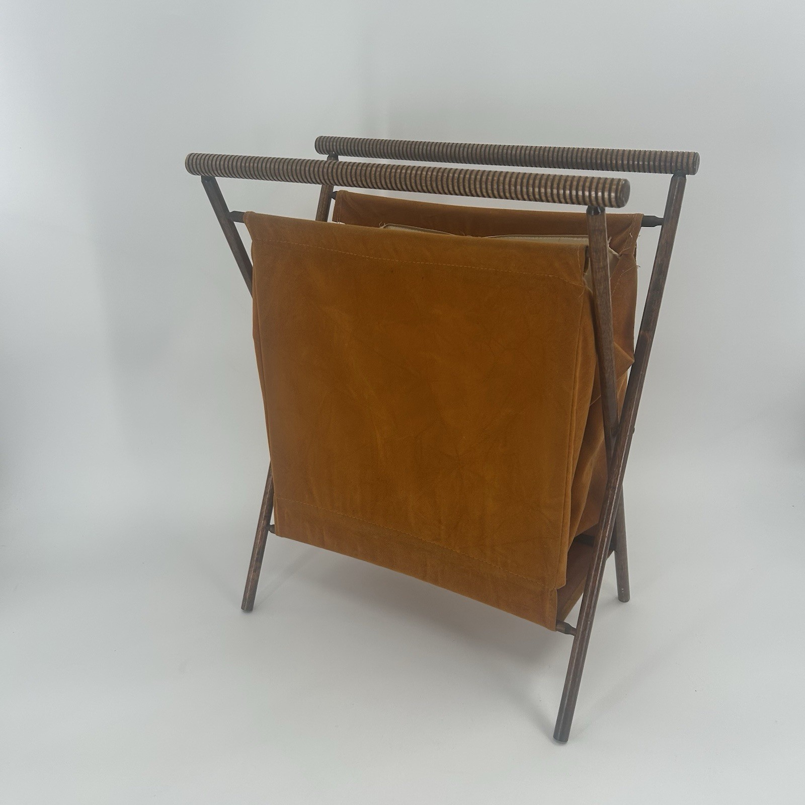 Vintage MCM, Mid Century Modern Folding Wood Leather Magazine Rack Fast Shipping