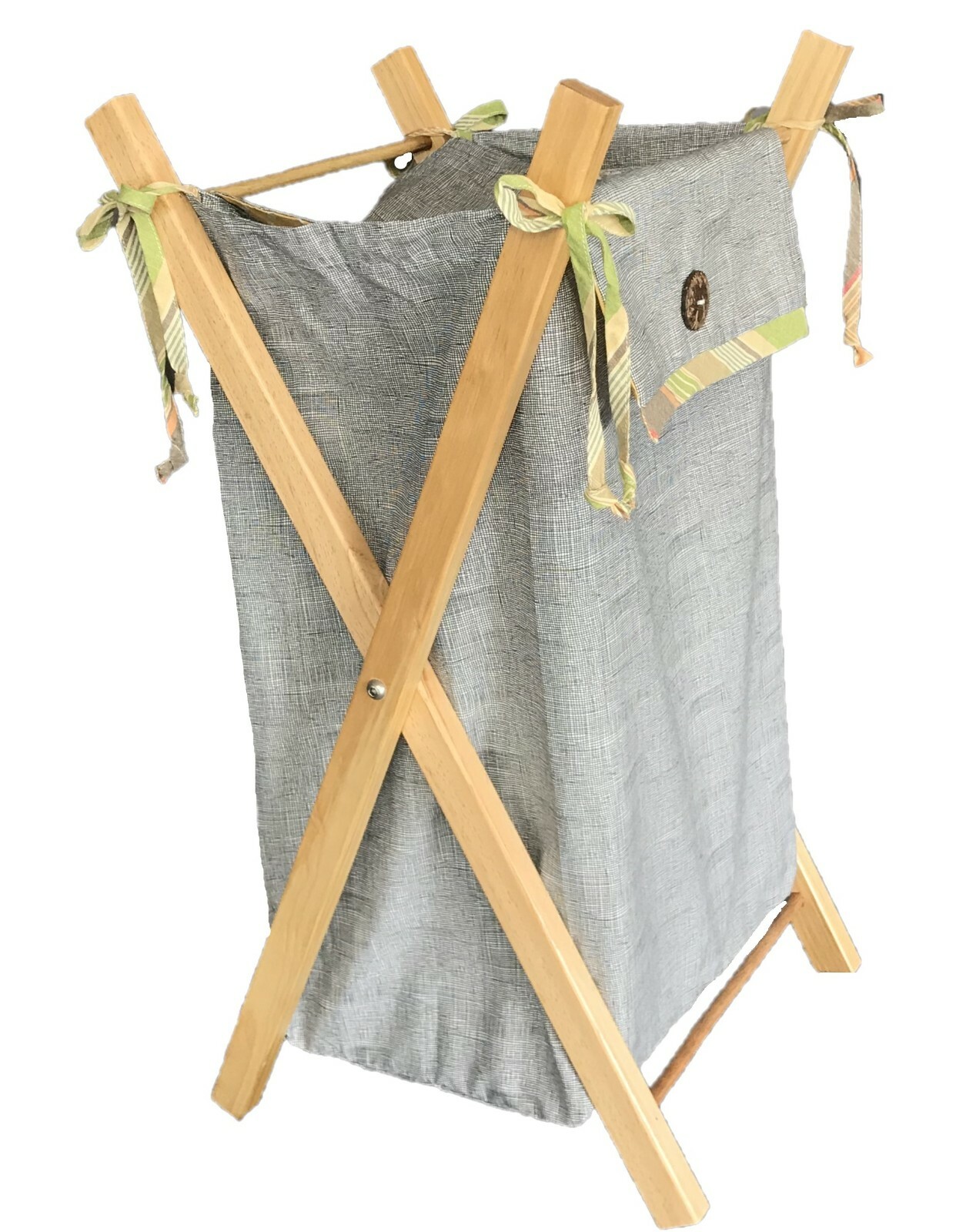 Hamper Bag with Frame Baby Boy Girl Stripe Gray Grey White Green