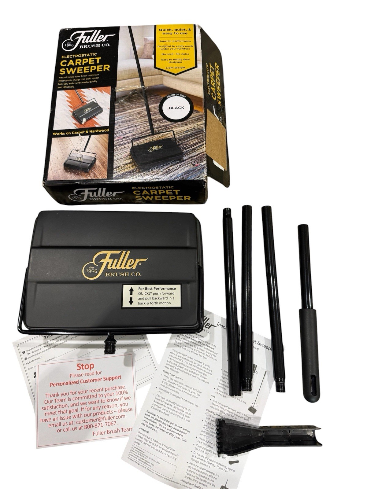 Fuller Brush 17027 Electrostatic Carpet & Floor Sweeper 9″ Cleaning Path Black