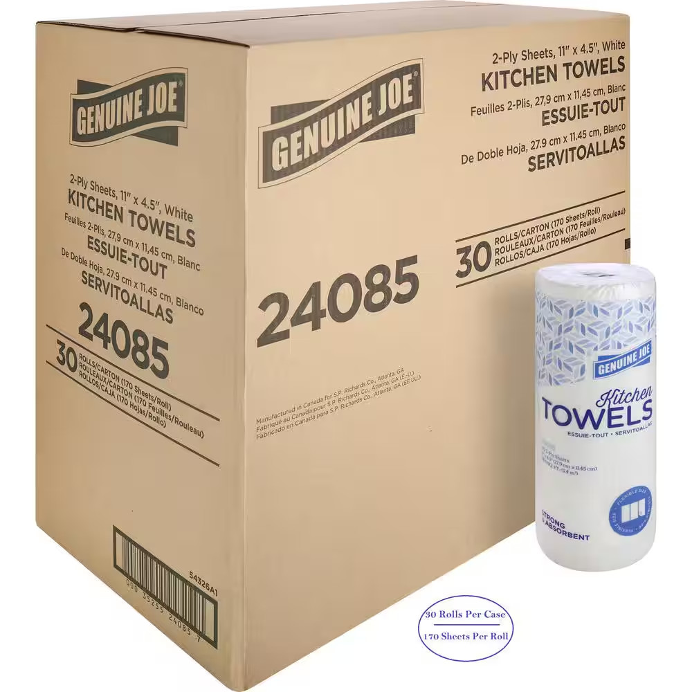 Flexible Size Perforated 2-Ply Paper Towel Rolls (170 Sheets per Roll, 30 Rolls