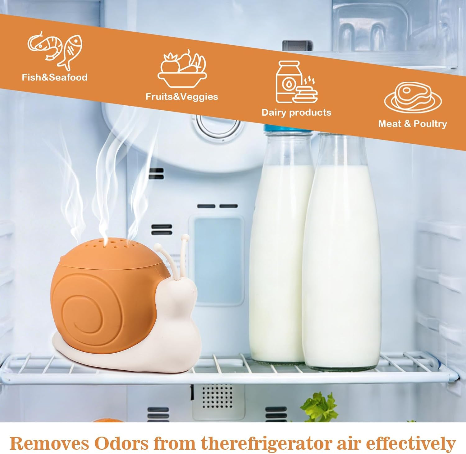 Snail Fun Guy Refrigerator Deodorizer, Baking Soda Fridge Holder Odor Absorber,