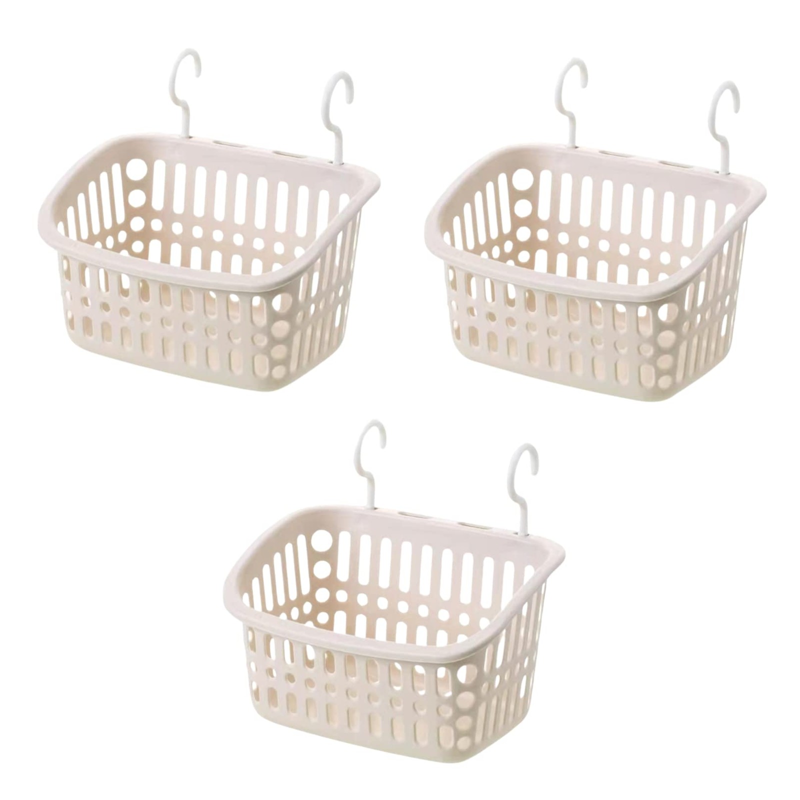 3PCS Grey Hanging Plastic Shower Baskets, Bathroom Storage w/ Hooks