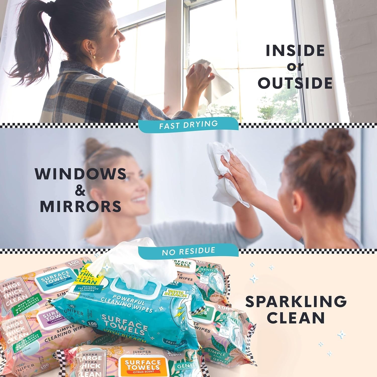Juniper Clean Surface Wipes Bleach Free with Citrus Scent 100 ct, Pack of 6