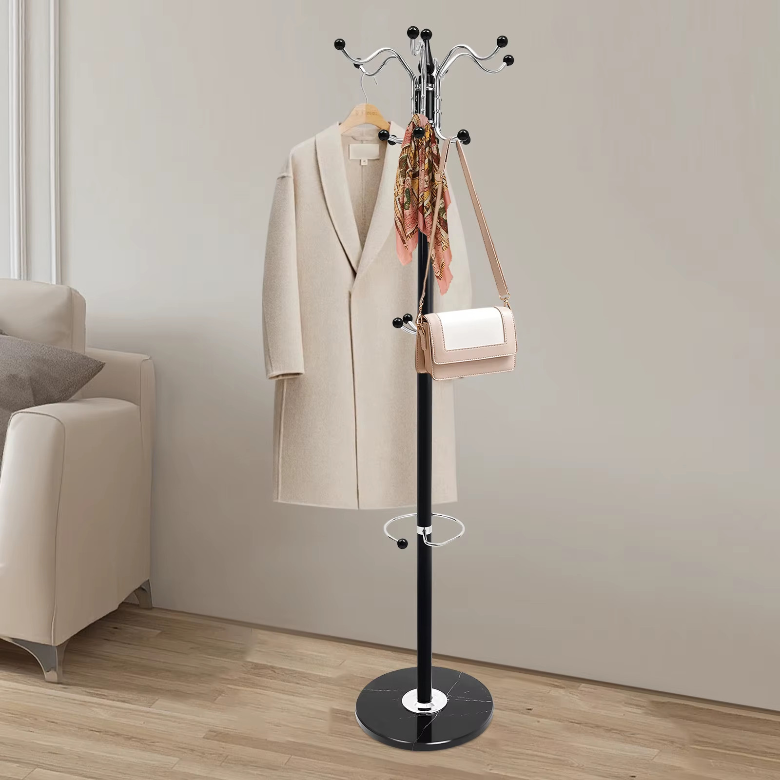 Coat Rack, 16 Hooks 4 Tiers, Vintage Umbrella Clothes Hanger, Overcoat Hat Jacke