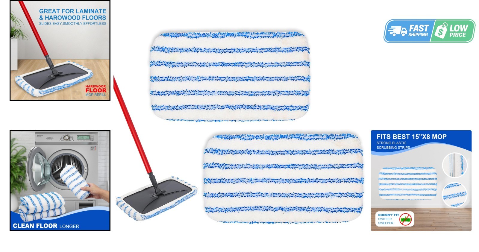 Effortless Cleaning with 2-Pack Reusable Microfiber Mop Pads for All Surfaces