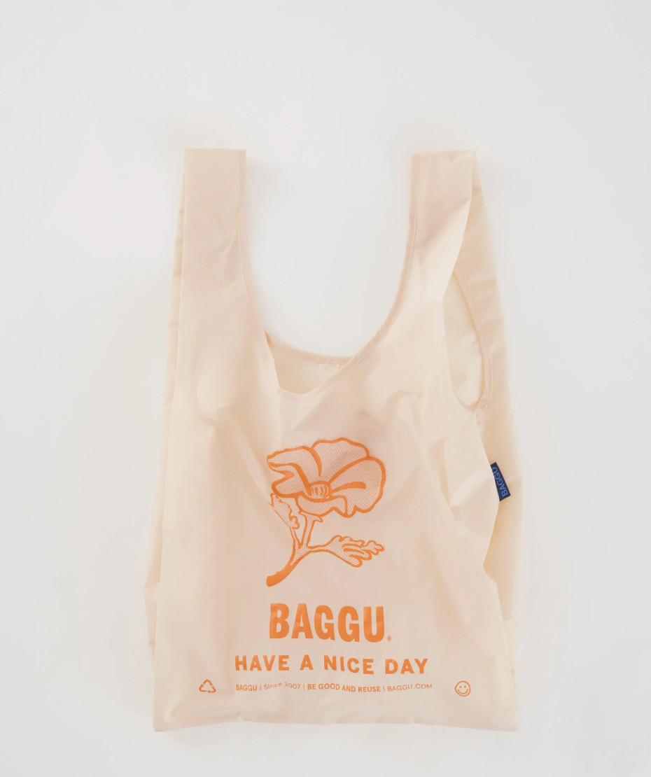 HTF NWT BAGGU THANK YOU POPPY HAVE A NICE DAY STANDARD REUSABLE TOTE BAG PEACH