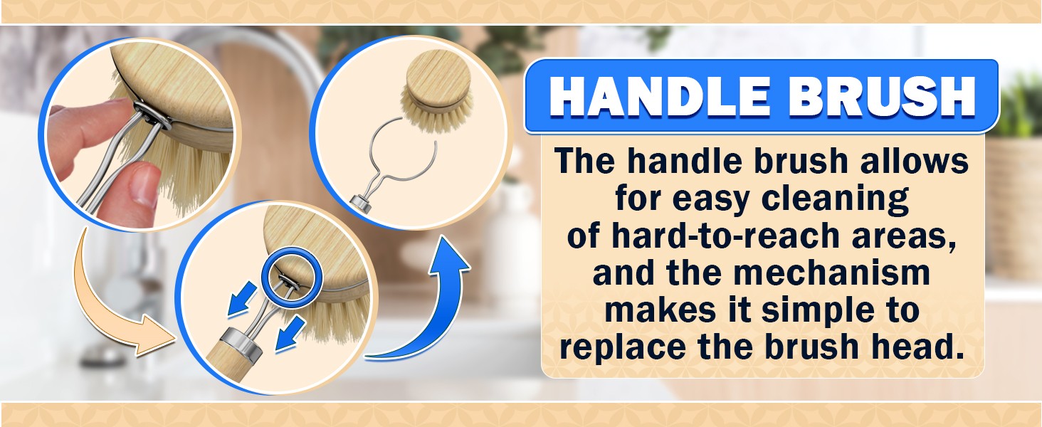5 Pcs Bamboo Dish Brush Set, Non-Scratch Bristles, Replacement Head | Bamboo
