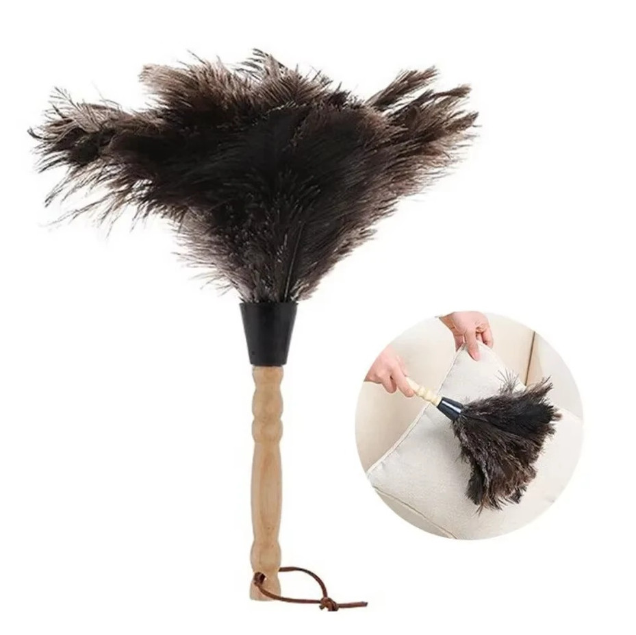 1 pc Feather Duster Ostrich Feather Brush Wooden Handle Cleaning Tool