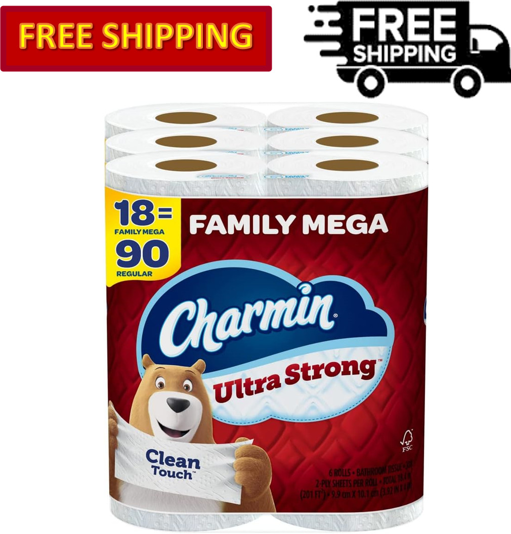 Charmin Ultra Strong Clean Touch Toilet Paper, 18 Family Mega Rolls 90 Regular