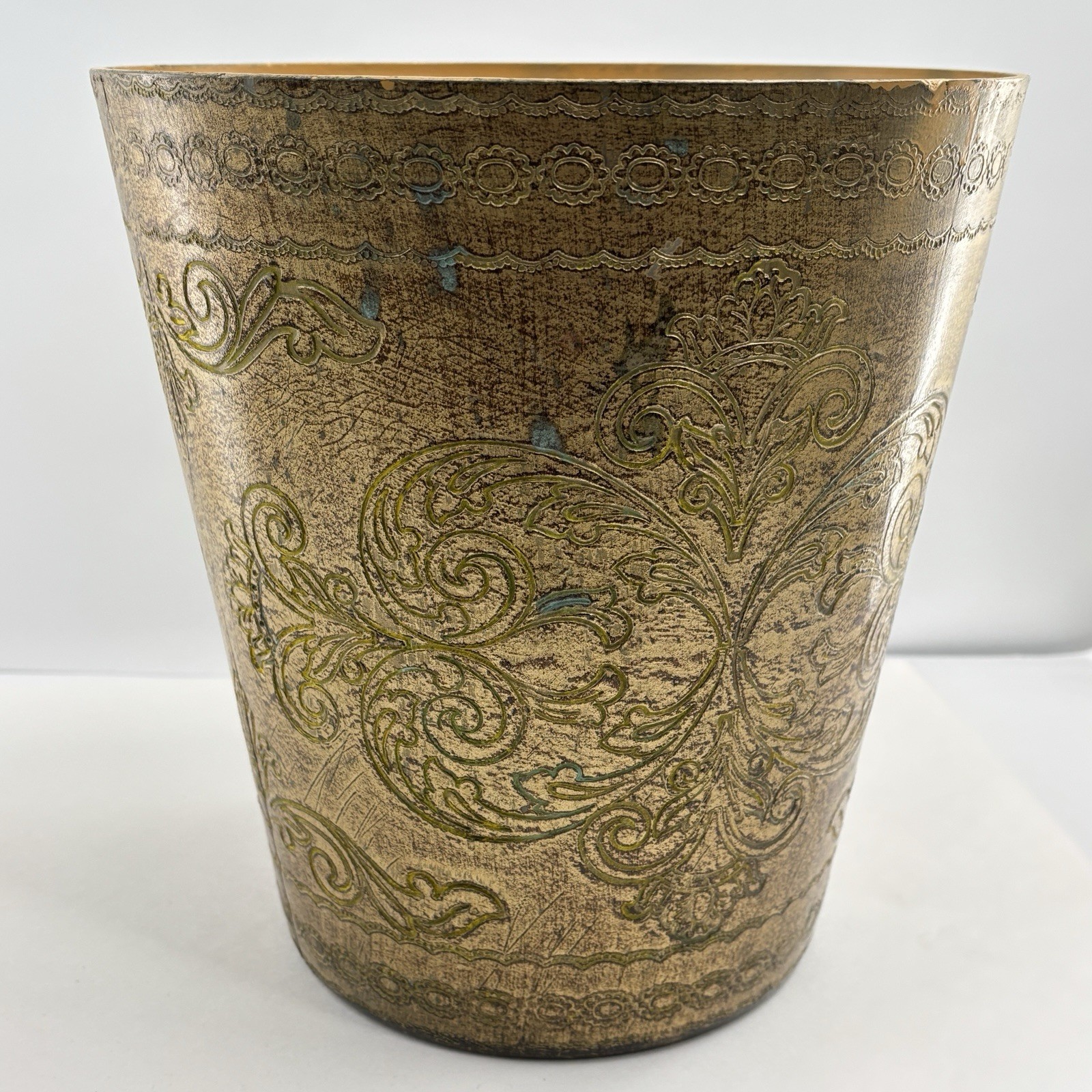Vintage Italian Florentine Gilt Gold Plastic Wastebasket Italy