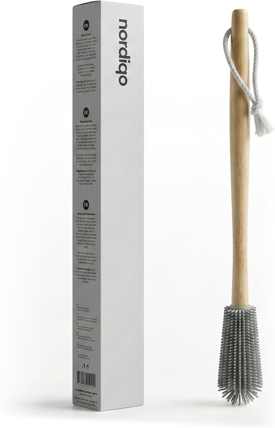 16″ Extra Long Bamboo Bottle Brush with Plastic-Free Silicone Head | Cleans