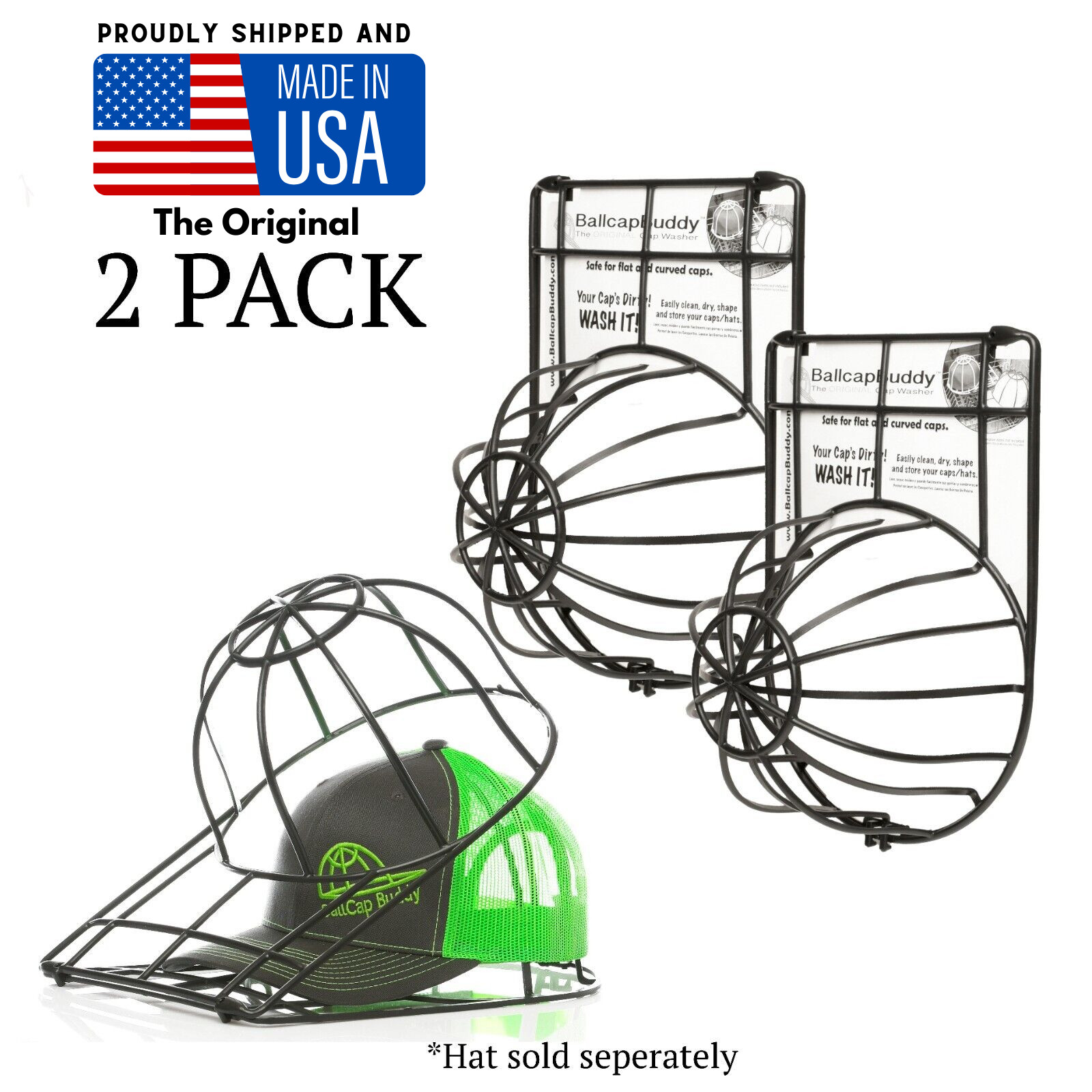 Ballcap Buddy Cap Washer Hat Washer Ball Cap Cleaner 2-pack black – Made in USA