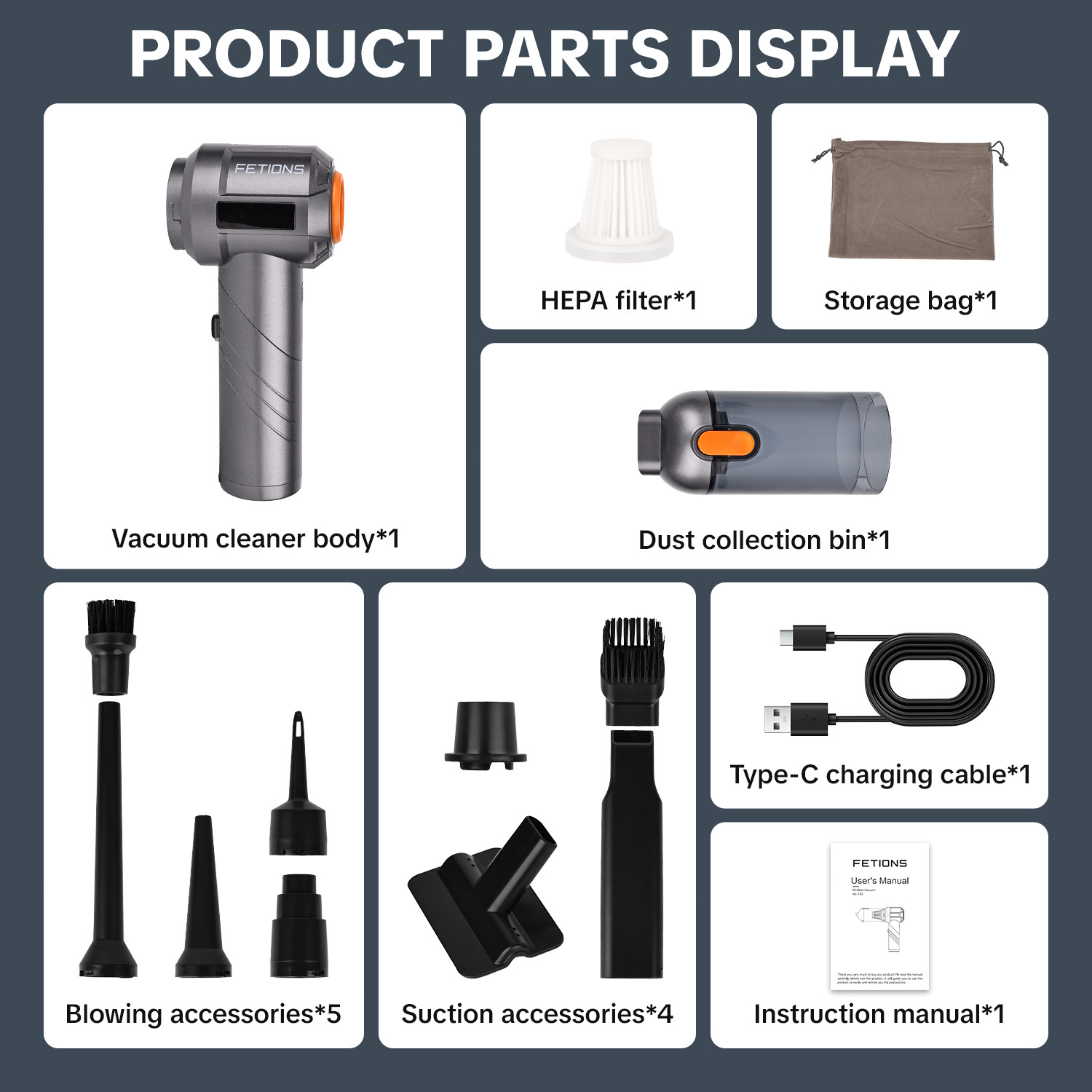 Cordless Handheld Vacuum Cleaner w/ Blower Strong Suction for Car Home Foldable