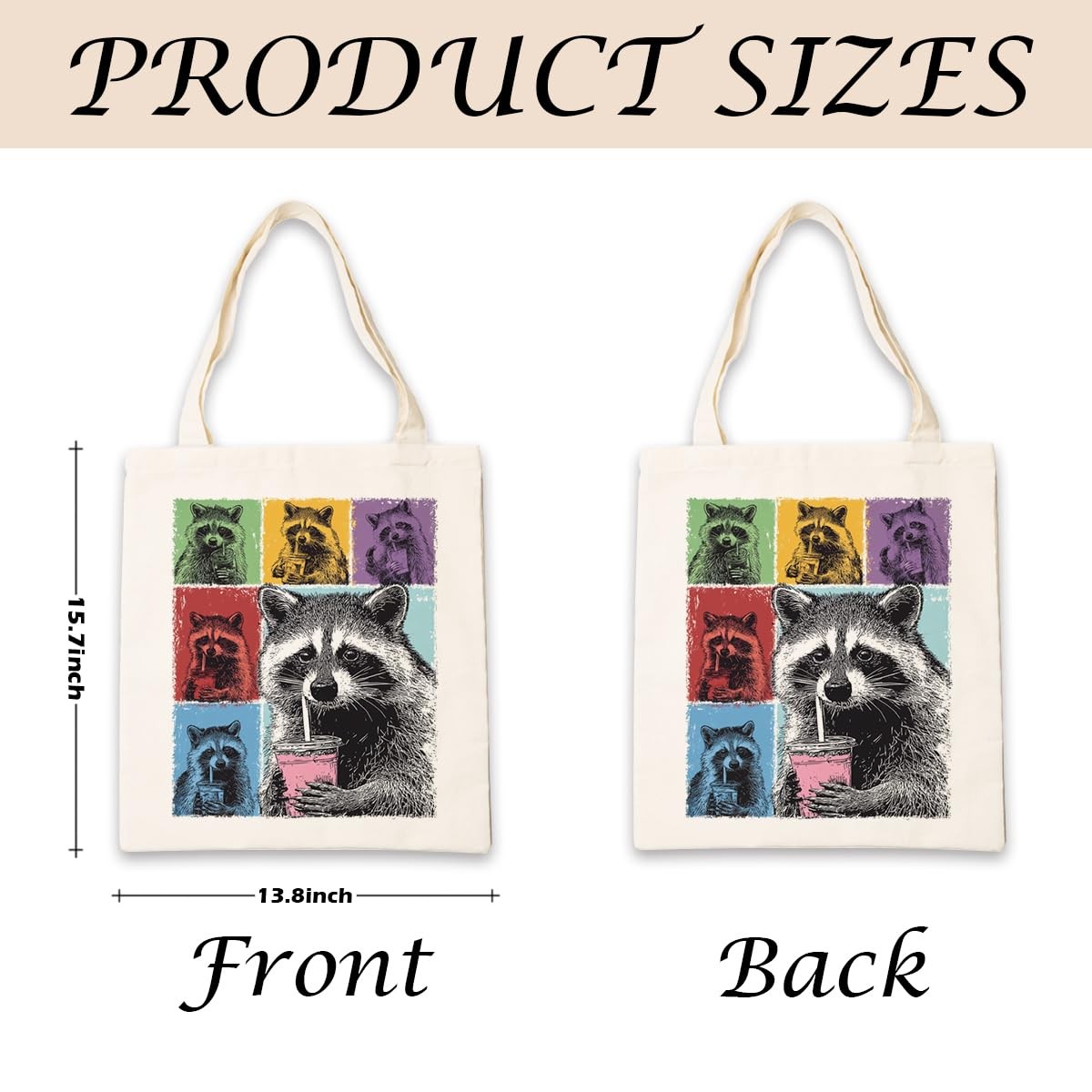 Funny Raccoon Tote Bag, Cute Animal Canvas Reusable Shopping Bags, Pop Art Ra…