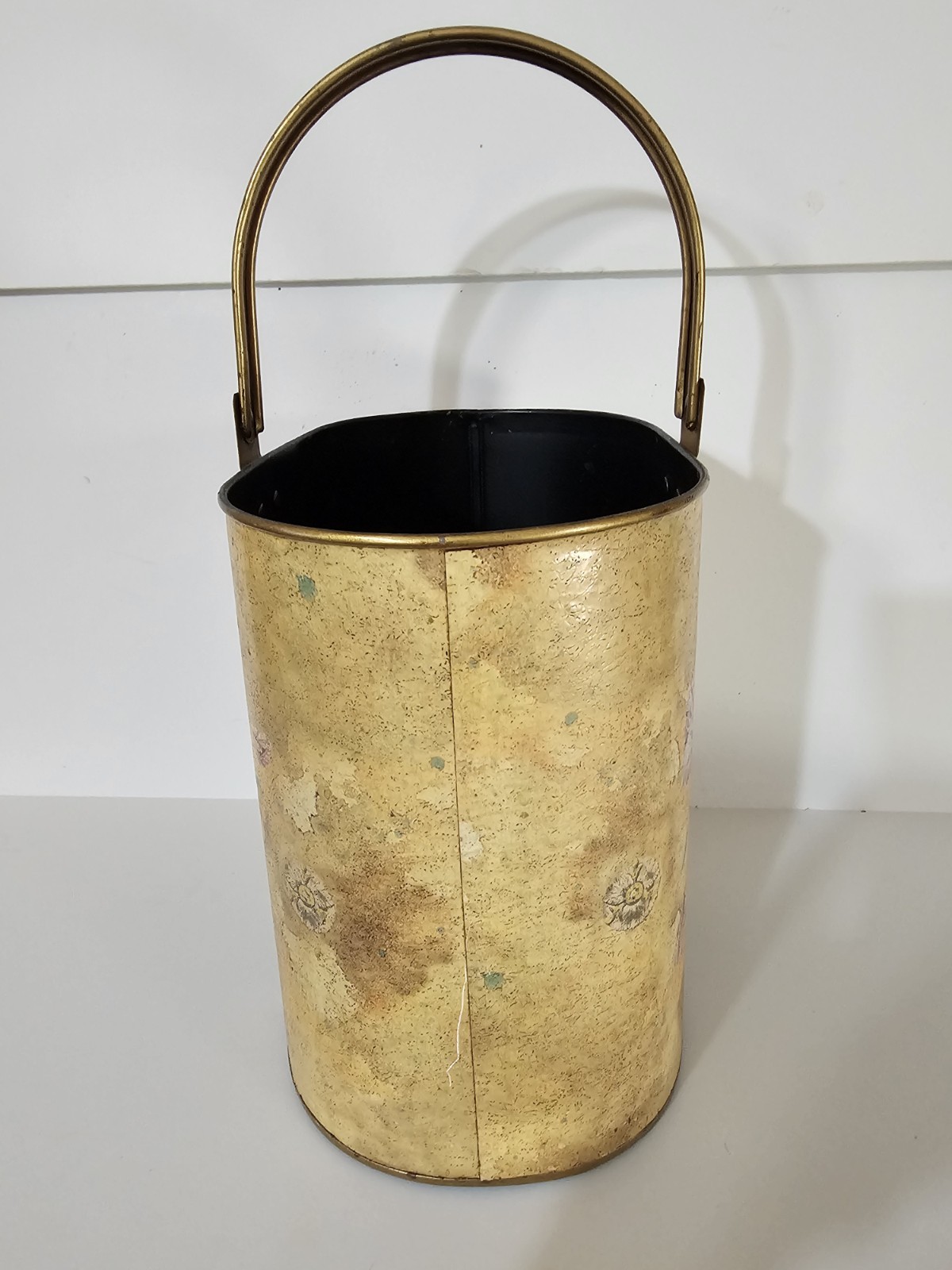 Waste Basket Metal Bucket Distressed Yellow Floral