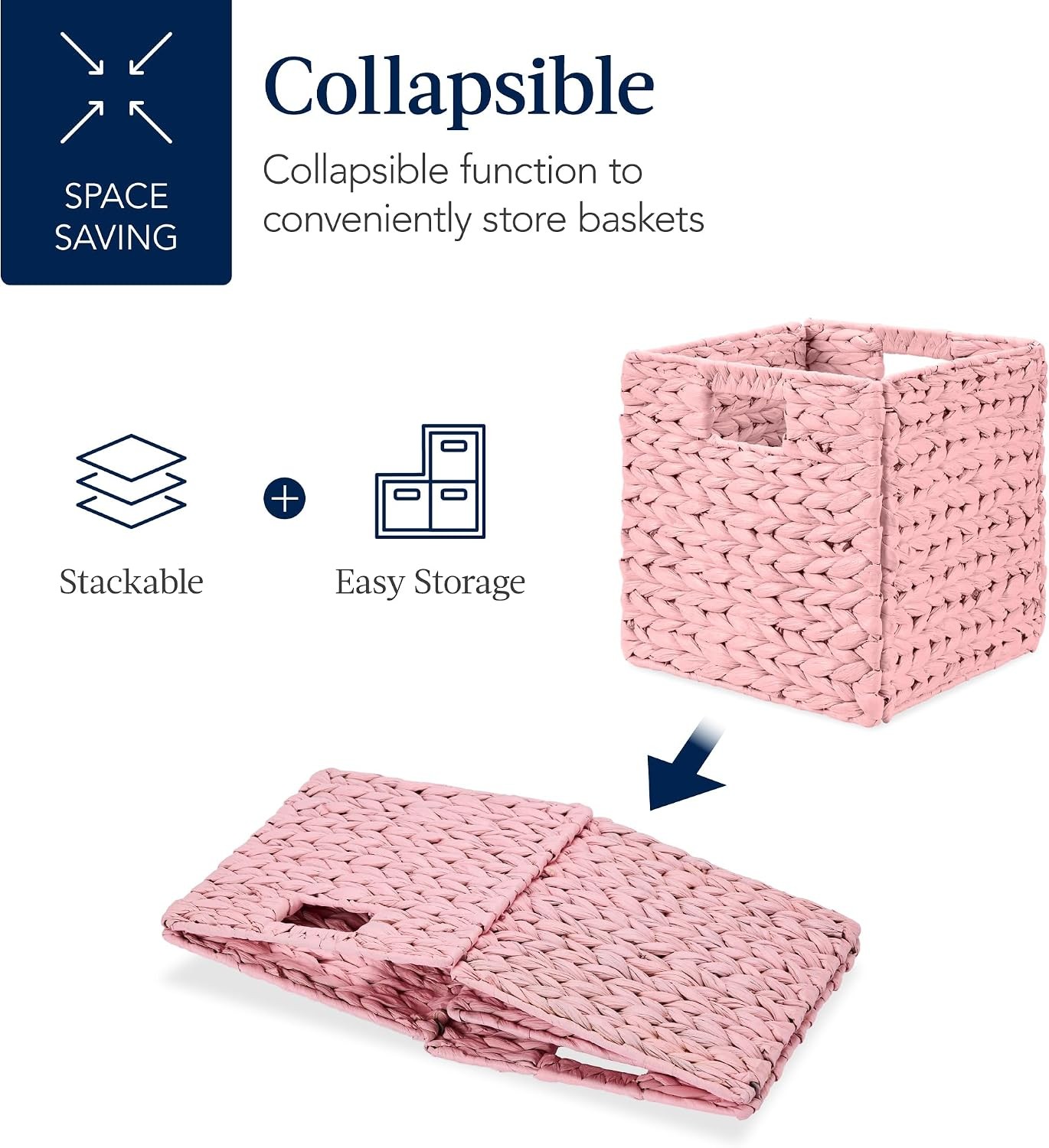 10.5×10.5in Pack of 5 Cube Storage Baskets Water Hyacinth Multipurpose