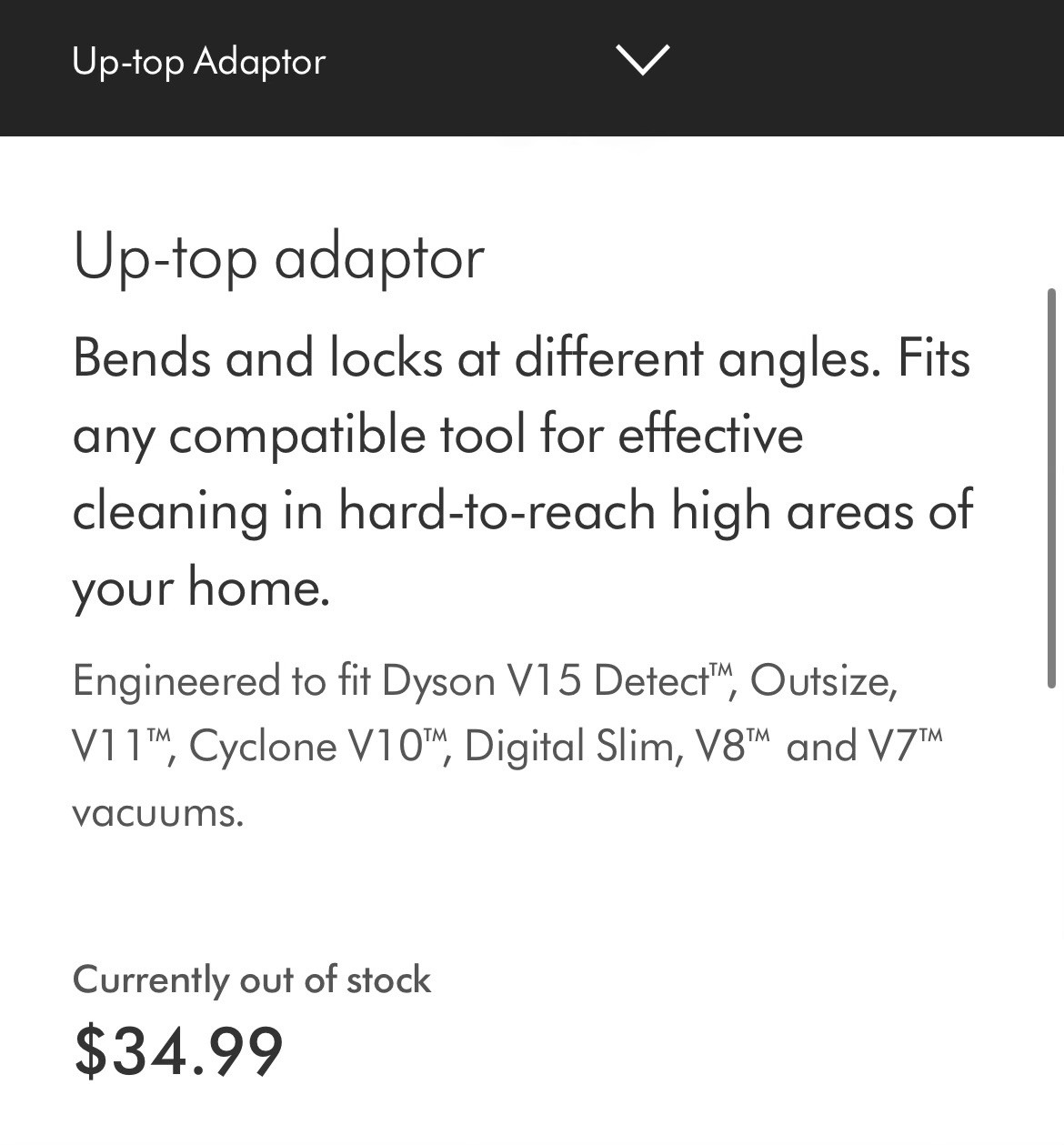 Dyson 967762-01 Quick Release Up Top Adaptor MO Tool / NIB