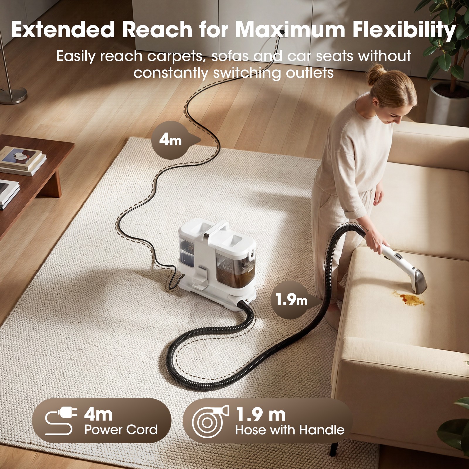 16000Pa Portable Carpet Cleaner Machine Upholstery Cleaner Spot Cleaner Compact
