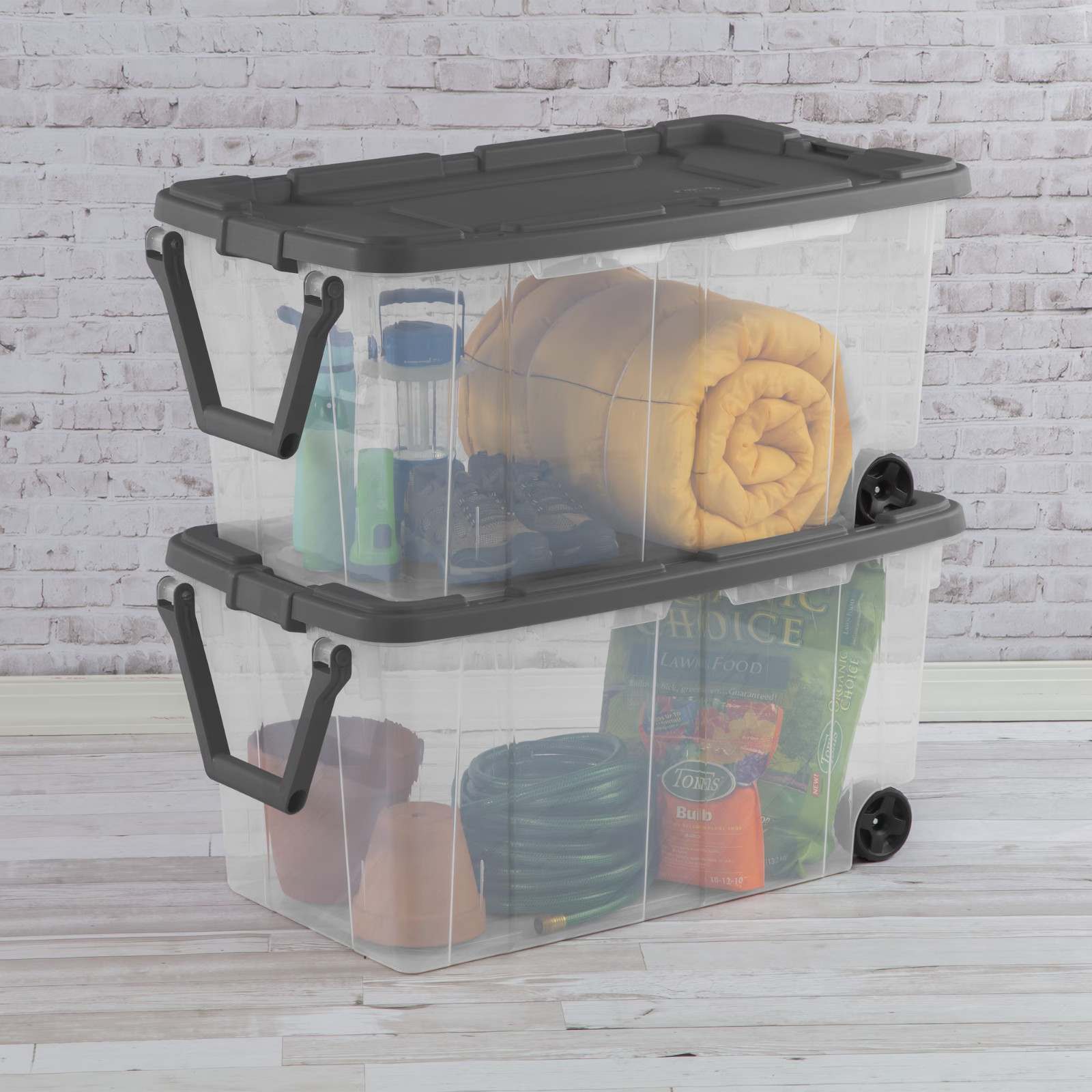 2 Count Sterilite 160 Quart Wheeled Stacker, Extra Large Durable Clear Bin, New
