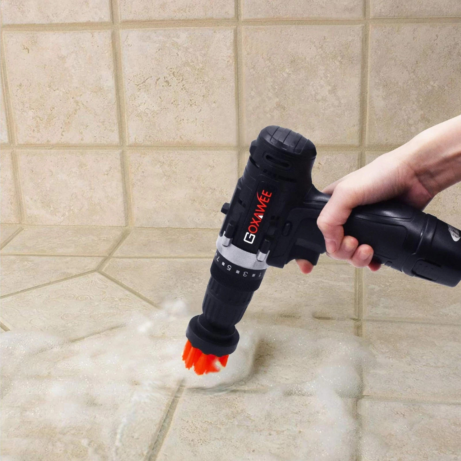 Red 6 Pack Drill Brush Attachment Scrubber Brushes Set Kit with Bit Extension