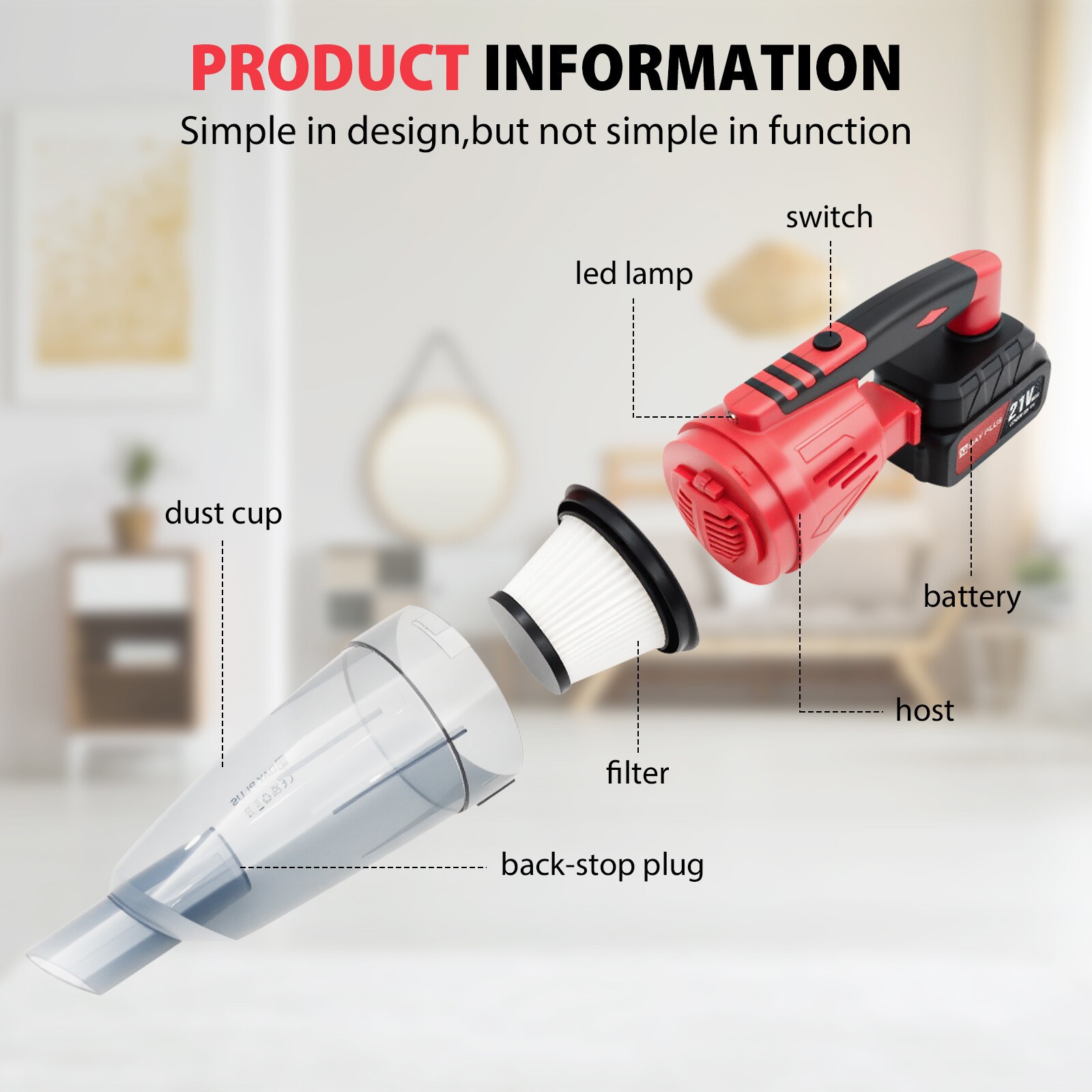 4 in 1 Cordless Vacuum Cleaner Rechargeable Lightweight Stick Vacuum Cleaner LED