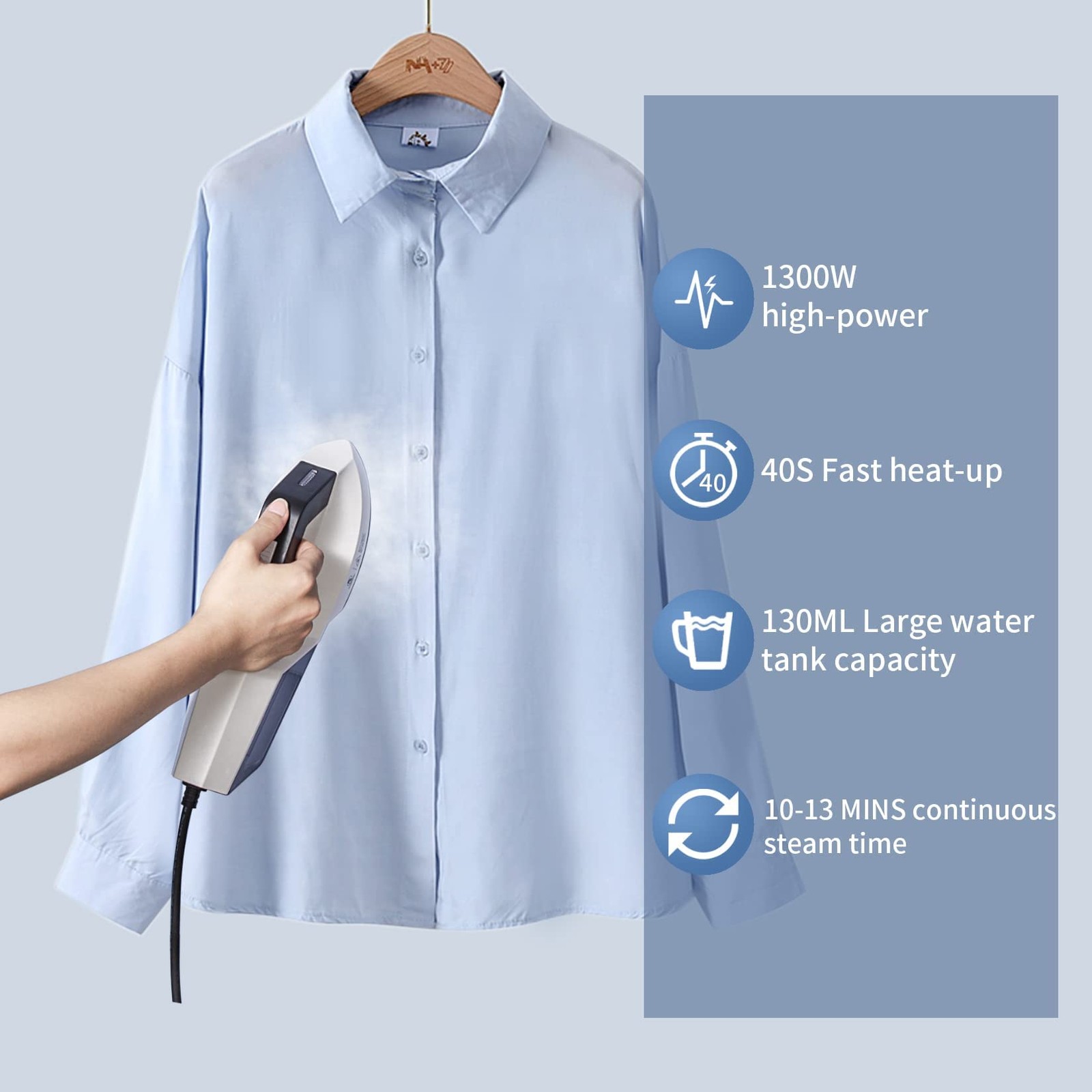 1300W Handheld Steamer Clothes 30 Second Fast Heat Up Portable Iron Travel