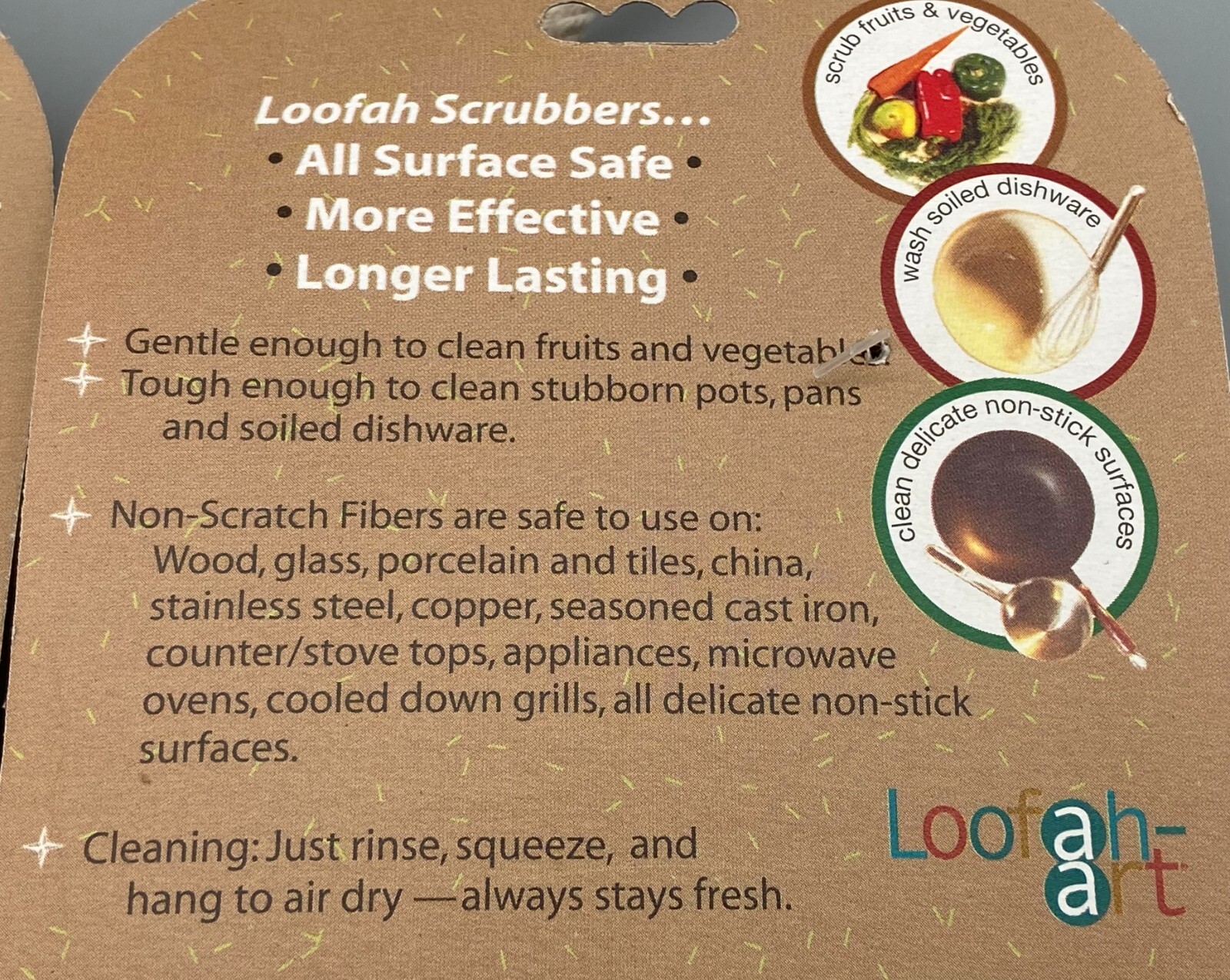 Loofah Kitchen Scrubber Pads set of 2 Eco-Friendly Bio-Degradable Natural CUTE