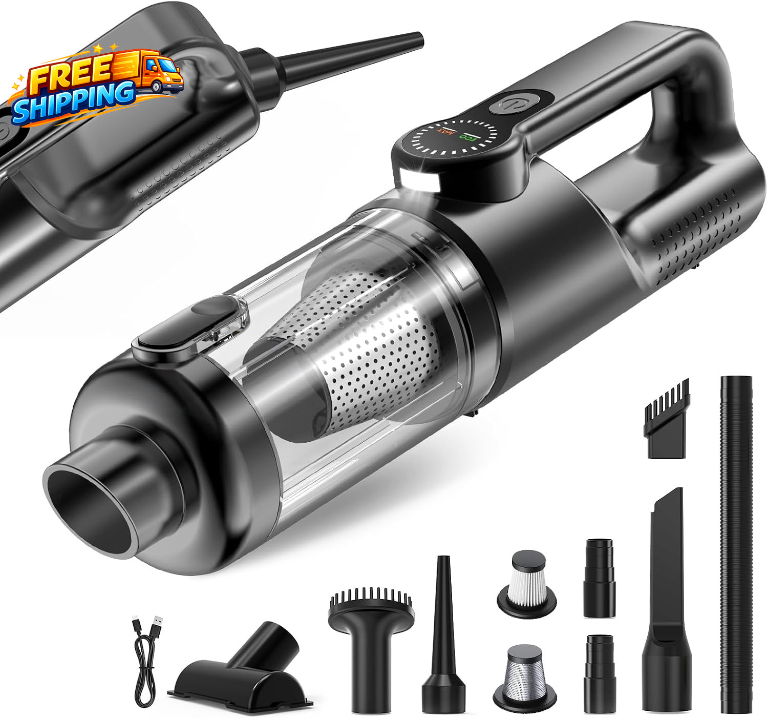Car Vacuum Portable Cordless19000 Pa 4 in 1 Handheld Vacuum Motor with LED Light