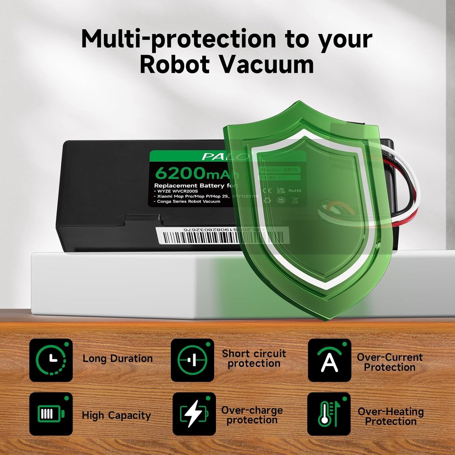 6200mAh Replacement Battery Compatible with Wyze Robot Vacuum Xiaomi Mop Haier