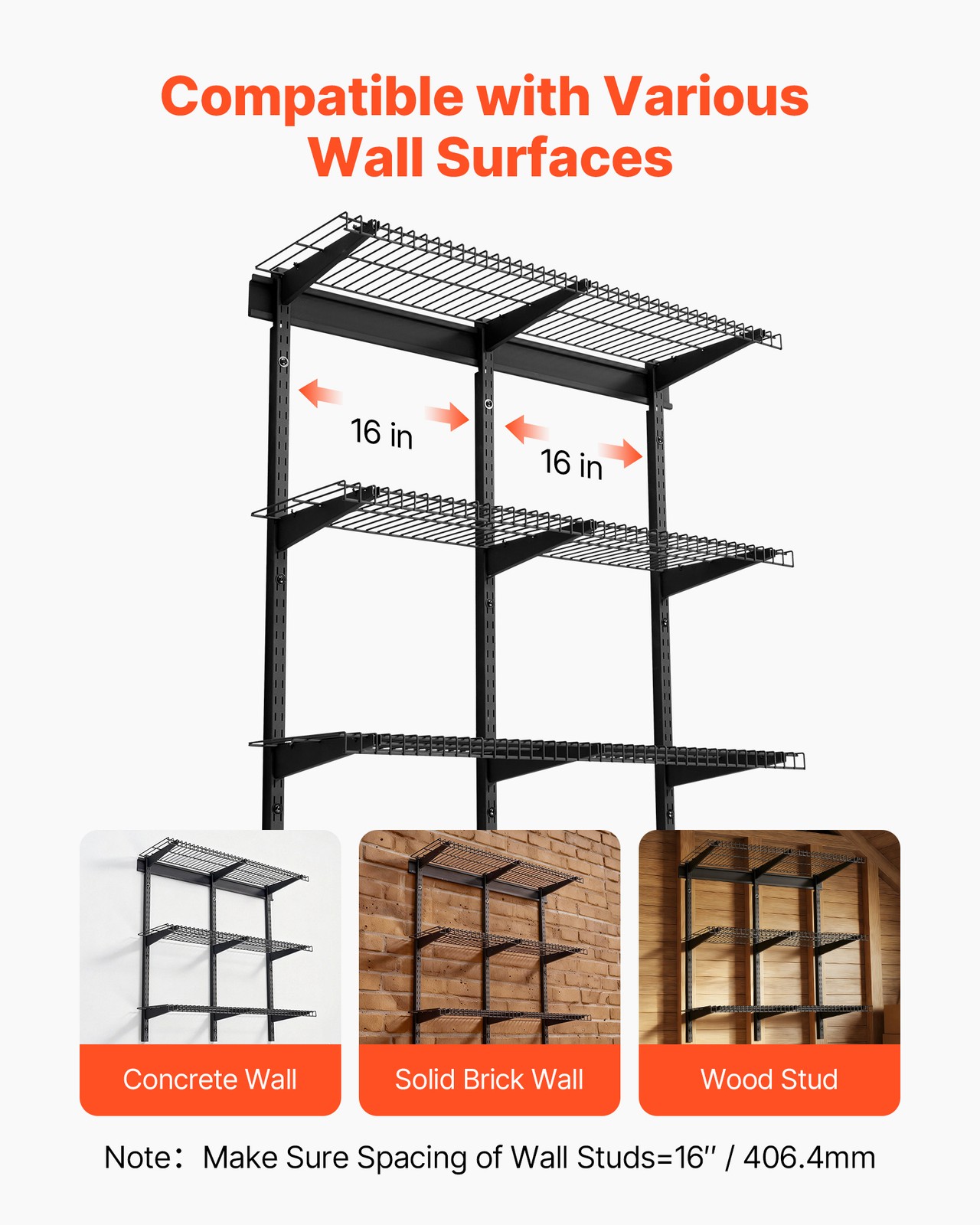 VEVOR 0.9 x 3 ft Garage Wall Shelving 450 lbs Total Wall Mounted Garage Shelving