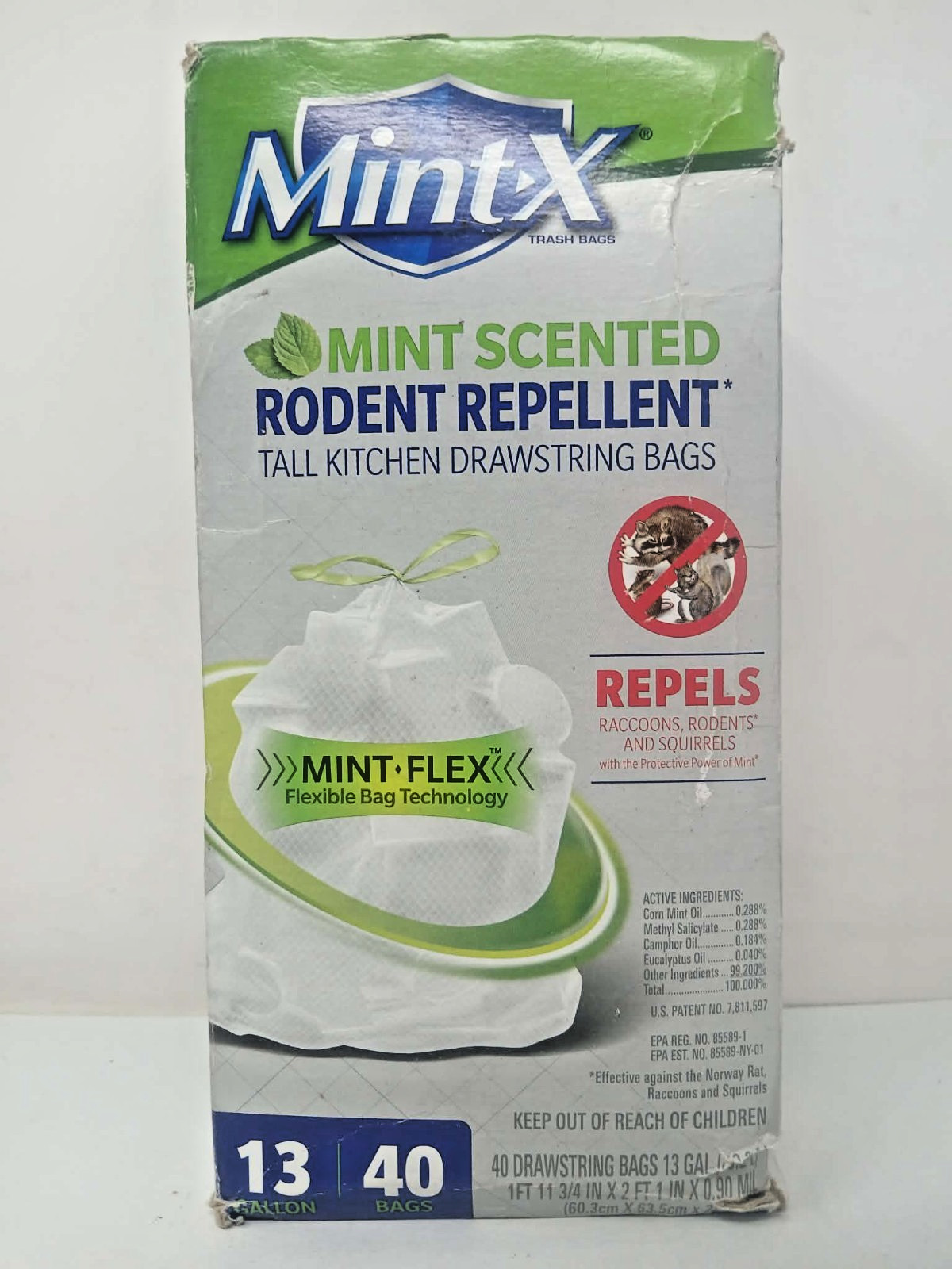 Mint-X 13 gal Mint Scent Tall Rodent Repellent Drawstring Kitchen Bag 40 Bags