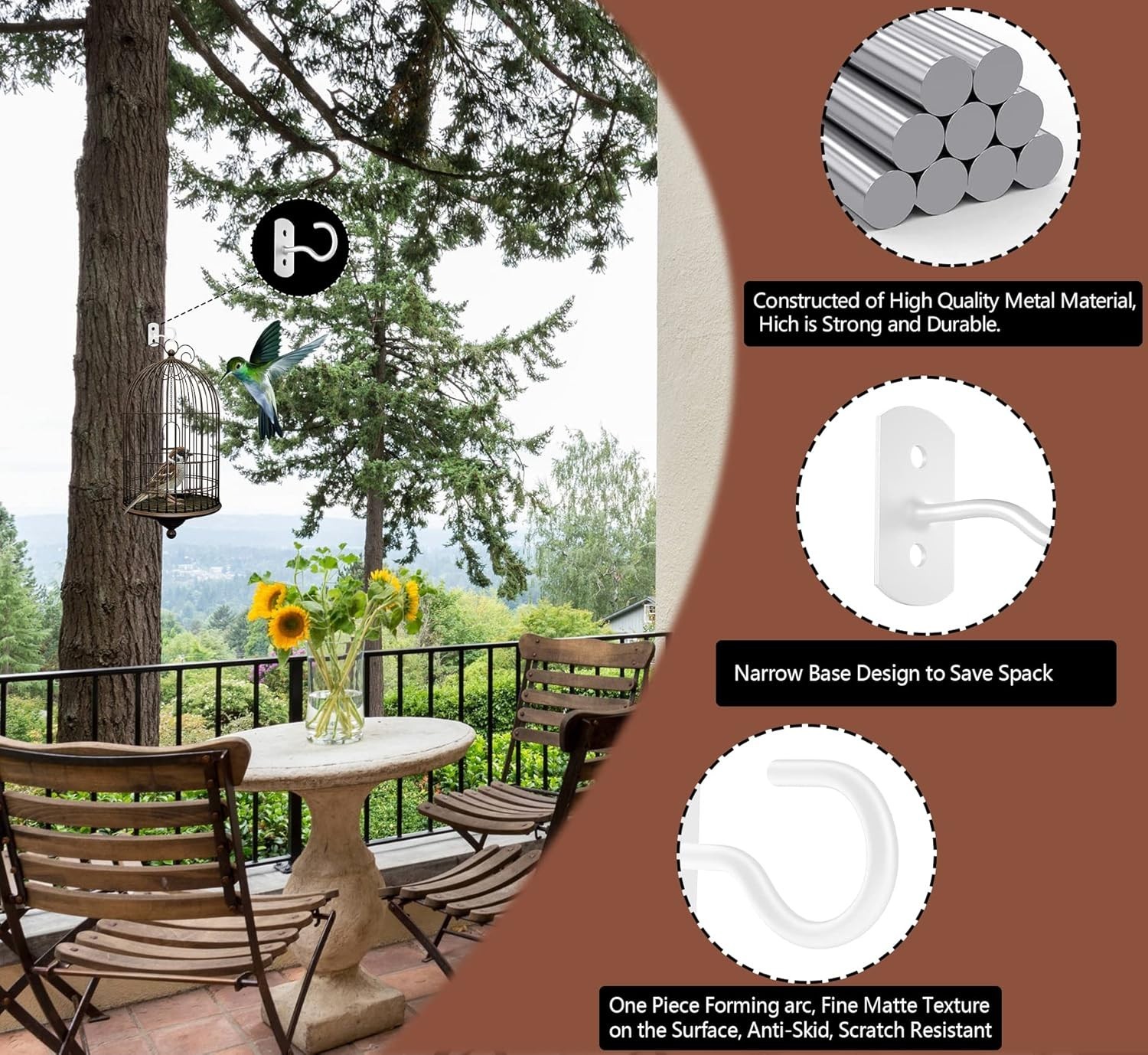 Versatile 2.5in White Plant Hanging Hooks – 50 lbs Capacity, Ideal for Decor