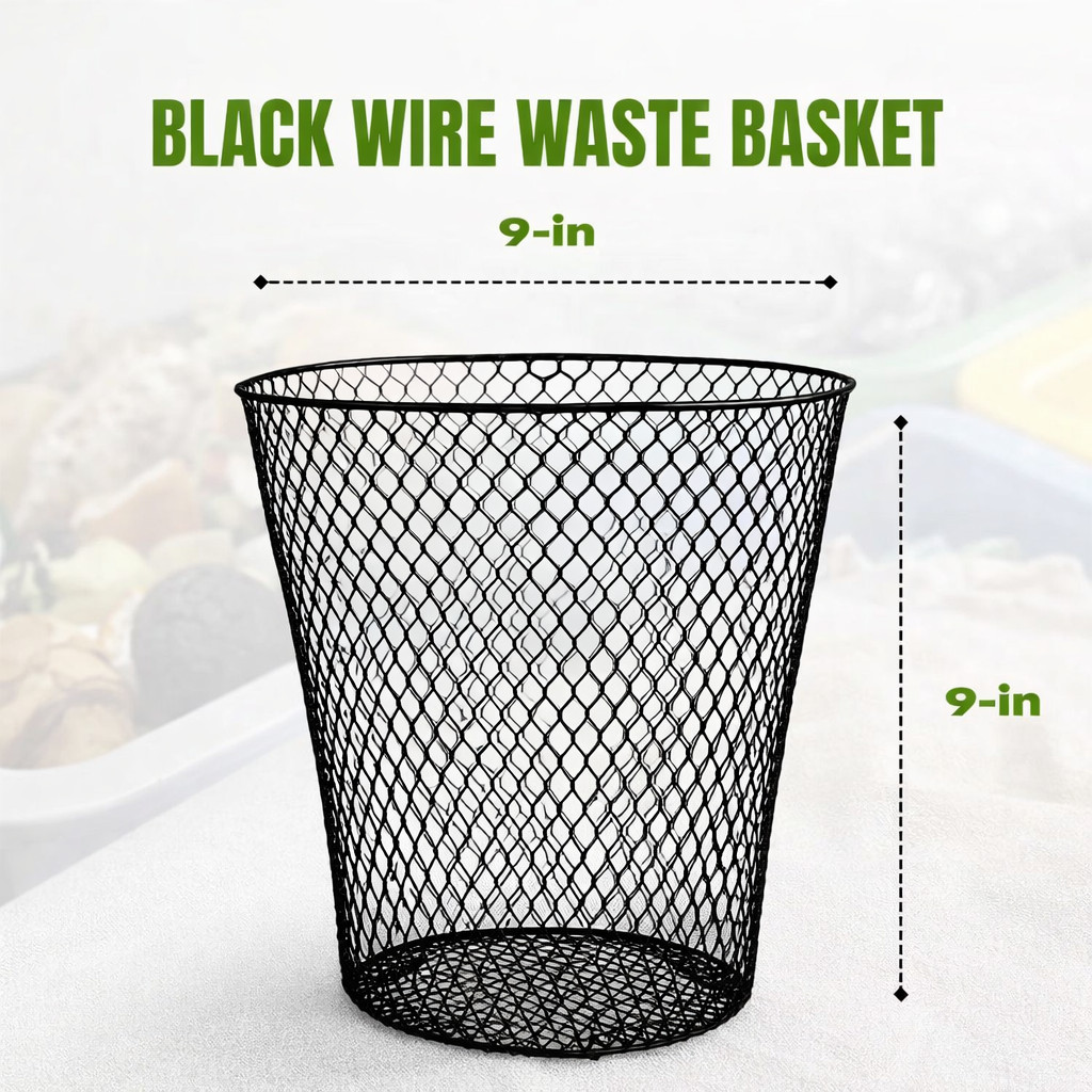 3-Pack Black Wire Waste Basket, 9 in Small Metal Trash Cans for Office Bathroom