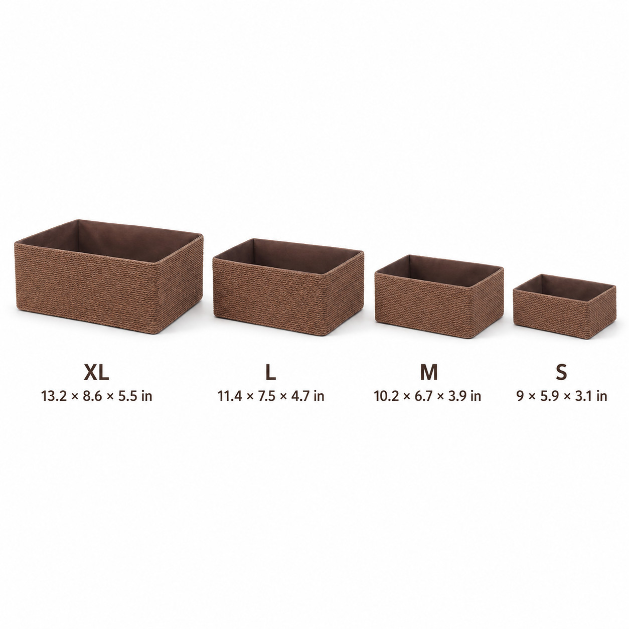 4-Piece Woven Storage Basket Set Recycled Paper Rope Organizer Bins Brown