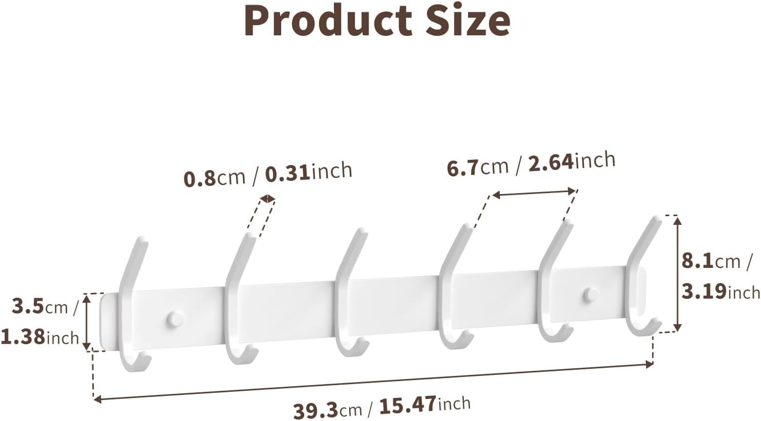 Coat Rack Wall Mount Hooks – 15 Inch White Metal 6-Hook Rack(1 Pack) | Modern Ki