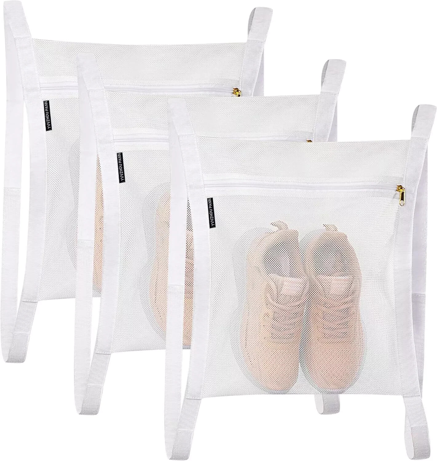 Large Laundry Mesh Sneaker Shoe Wash & Dry Zip Bag, Washer-Dryer Door Straps
