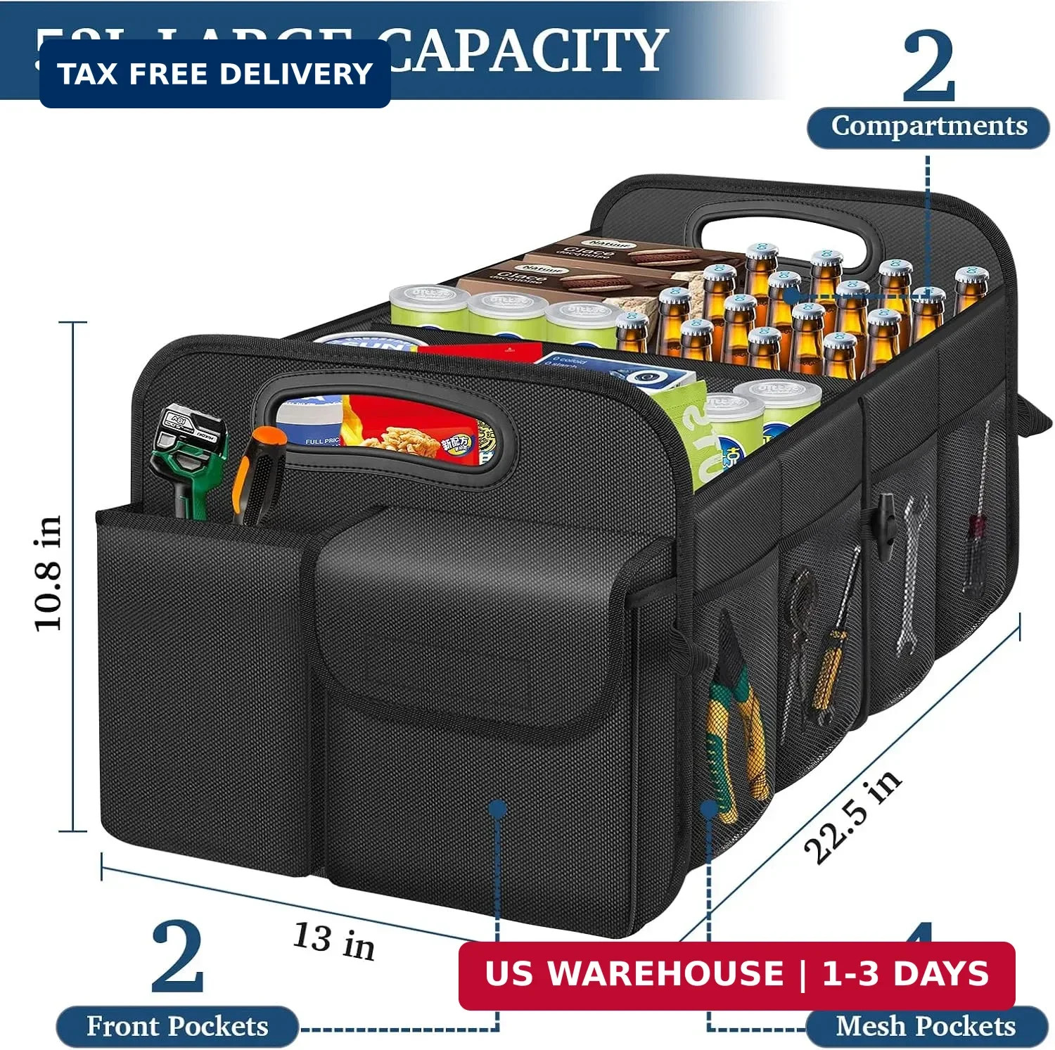Car Trunk Organizer with Large Capacity Waterproof Car Accessories for Wo